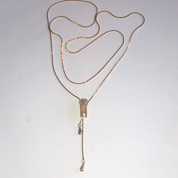 Vintage Jewelry - Vintage Gold Tone Adjustable Zipper Tassel Boho Retro Dainty Necklace